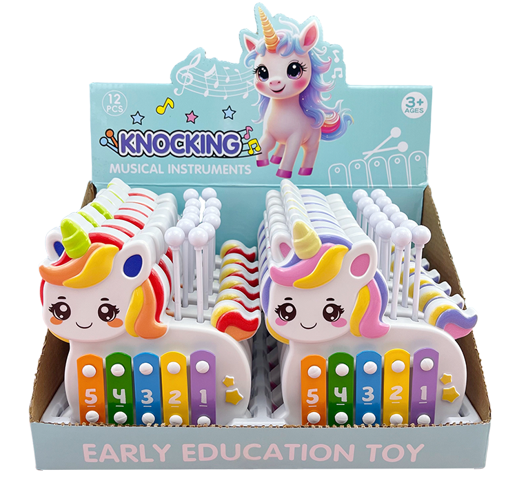 The unicorn is playing the piano with its hoof